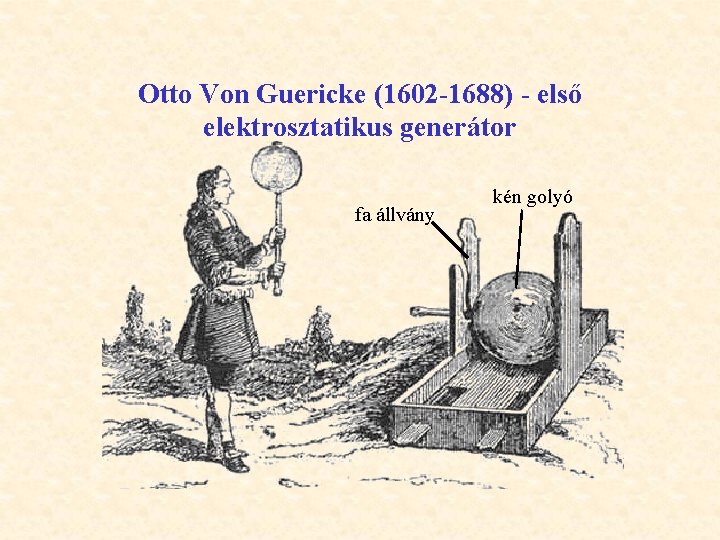 Otto Von Guericke (1602 -1688) - első elektrosztatikus generátor fa állvány kén golyó 