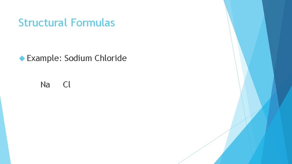 Structural Formulas Example: Na Sodium Chloride Cl 