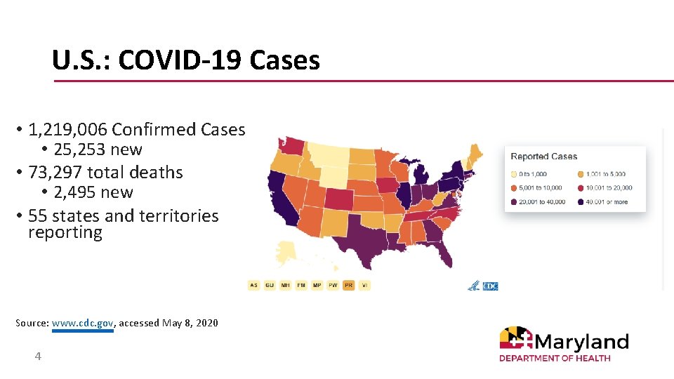 U. S. : COVID-19 Cases • 1, 219, 006 Confirmed Cases • 25, 253