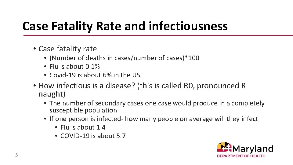 Case Fatality Rate and infectiousness • Case fatality rate • (Number of deaths in