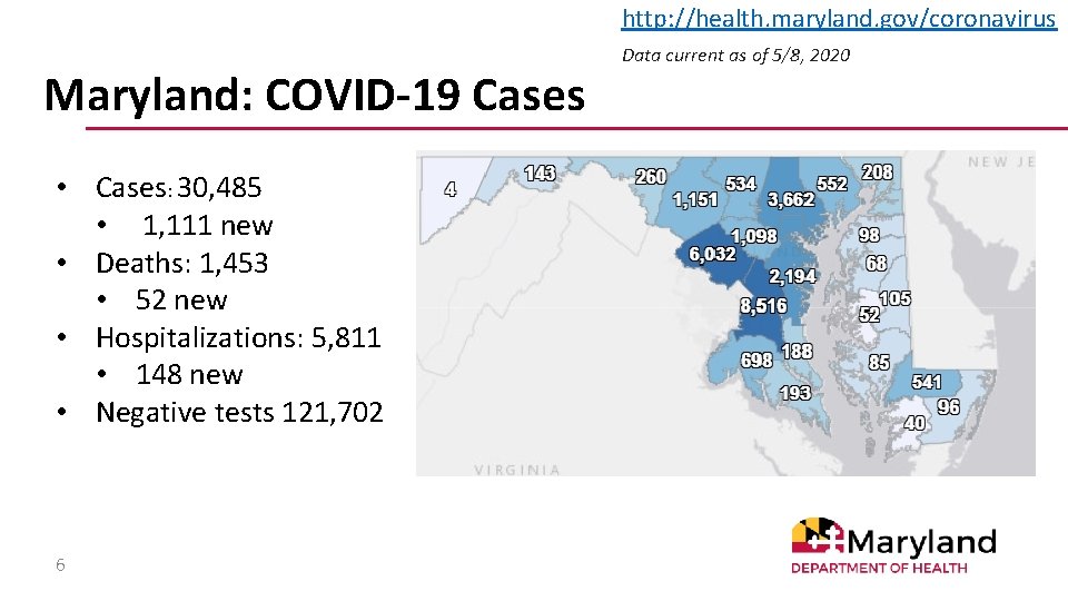 http: //health. maryland. gov/coronavirus Maryland: COVID-19 Cases • Cases: 30, 485 • 1, 111