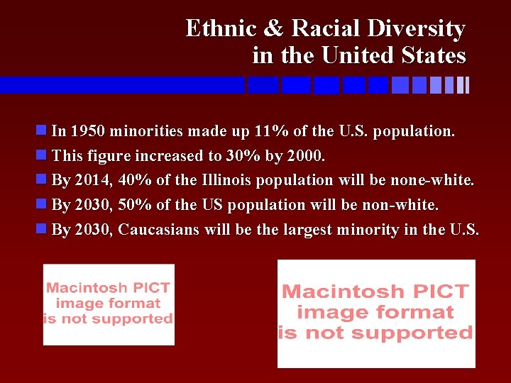 Ethnic & Racial Diversity in the United States In 1950 minorities made up 11%