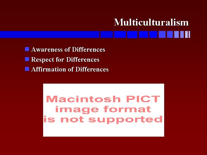 Multiculturalism Awareness of Differences Respect for Differences Affirmation of Differences 