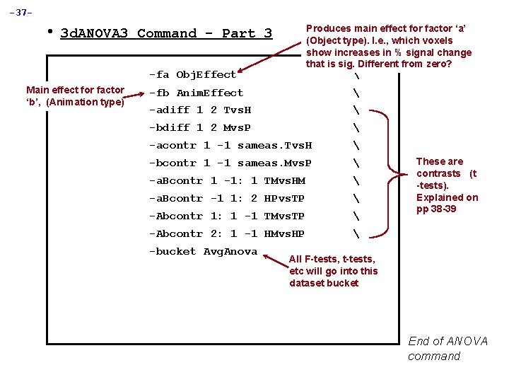 -37 - • Produces main effect for factor ‘a’ (Object type). I. e. ,