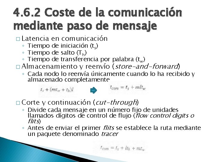 4. 6. 2 Coste de la comunicación mediante paso de mensaje � Latencia en