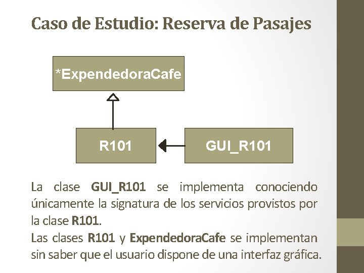 Caso de Estudio: Reserva de Pasajes *Expendedora. Cafe R 101 GUI_R 101 La clase