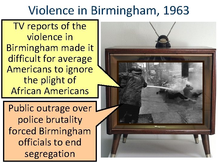 Violence in Birmingham, 1963 TV reports of the violence in Birmingham made it difficult