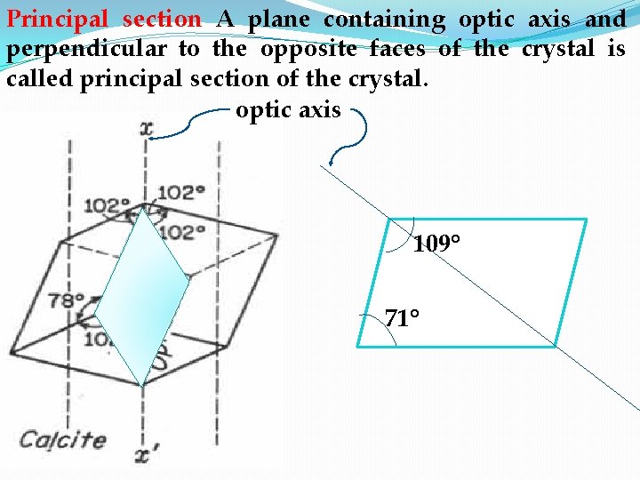 Principal section A plane containing optic axis and perpendicular to the opposite faces of