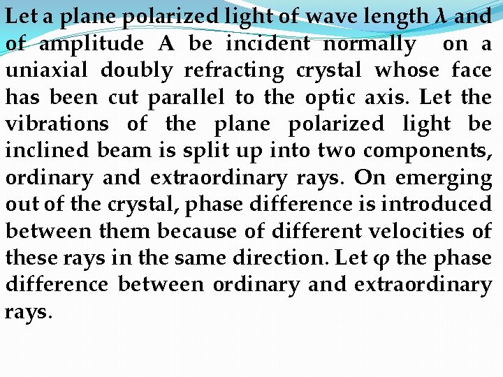 Let a plane polarized light of wave length λ and of amplitude A be