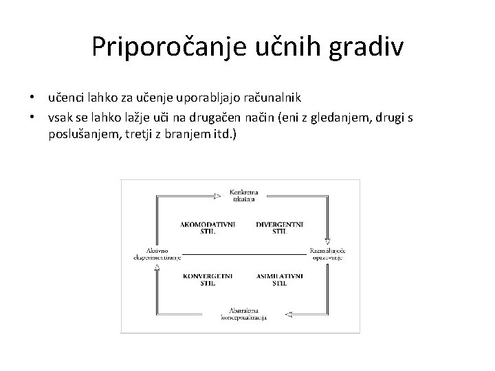 Priporočanje učnih gradiv • učenci lahko za učenje uporabljajo računalnik • vsak se lahko