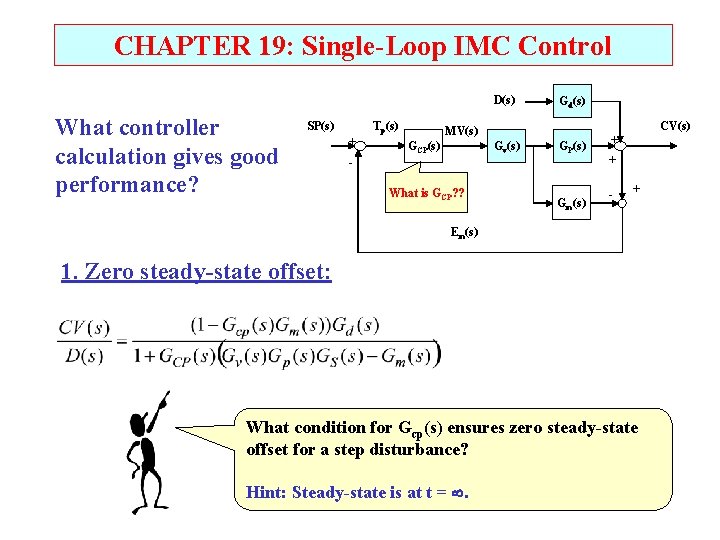 CHAPTER 19: Single-Loop IMC Control D(s) What controller calculation gives good performance? SP(s) Tp(s) CHAPTER 19: Single-Loop IMC Control D(s) What controller calculation gives good performance? SP(s) Tp(s)