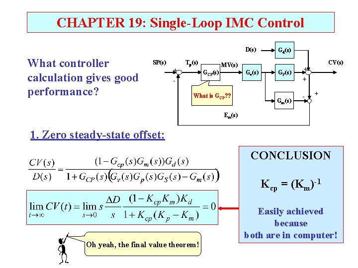 CHAPTER 19: Single-Loop IMC Control D(s) What controller calculation gives good performance? SP(s) Tp(s) CHAPTER 19: Single-Loop IMC Control D(s) What controller calculation gives good performance? SP(s) Tp(s)