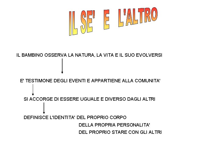 IL BAMBINO OSSERVA LA NATURA, LA VITA E IL SUO EVOLVERSI E' TESTIMONE DEGLI