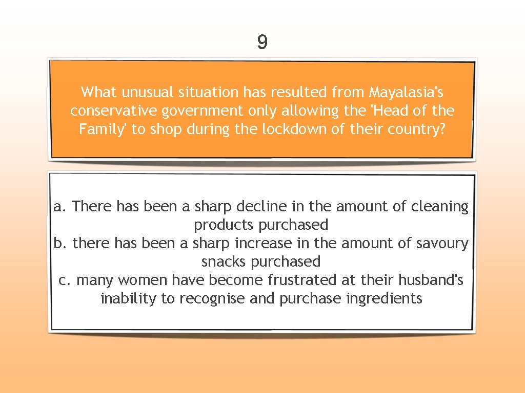 9 What unusual situation has resulted from Mayalasia's conservative government only allowing the 'Head