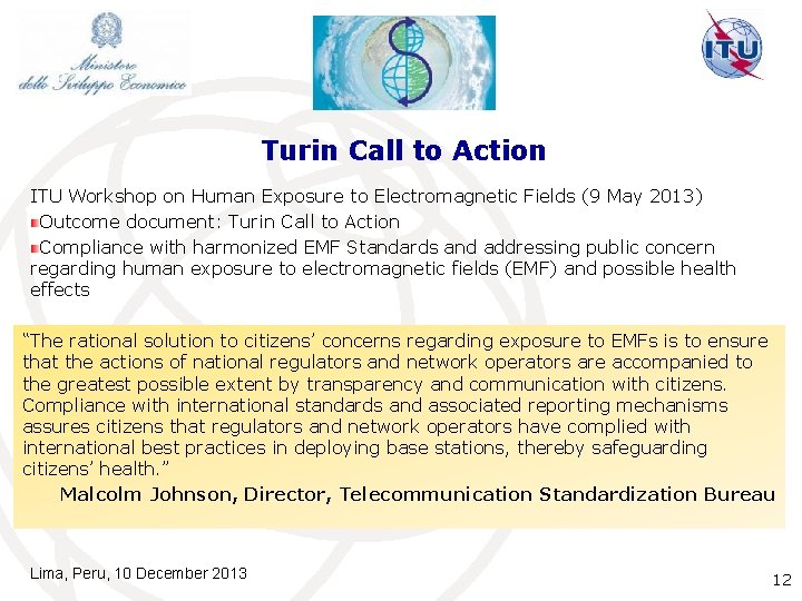 Turin Call to Action ITU Workshop on Human Exposure to Electromagnetic Fields (9 May