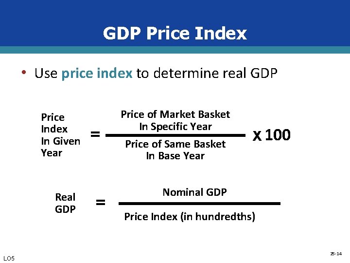GDP Price Index • Use price index to determine real GDP Price Index In