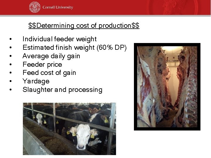 $$Determining cost of production$$ • • Individual feeder weight Estimated finish weight (60% DP)