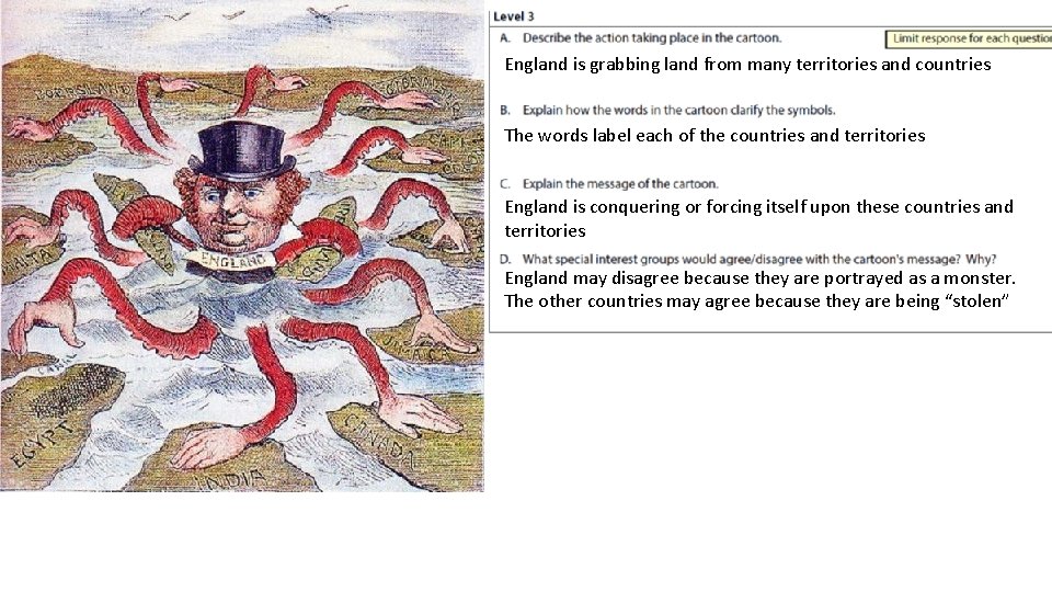 England is grabbing land from many territories and countries The words label each of