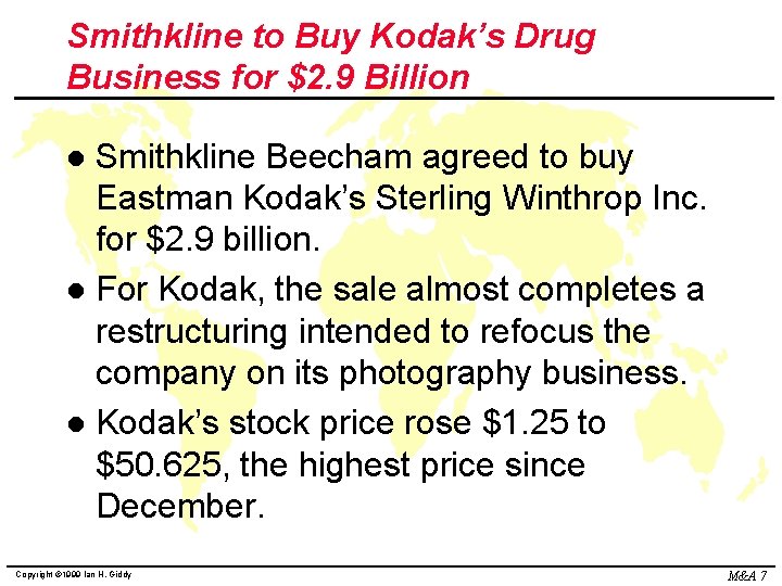 Smithkline to Buy Kodak’s Drug Business for $2. 9 Billion Smithkline Beecham agreed to