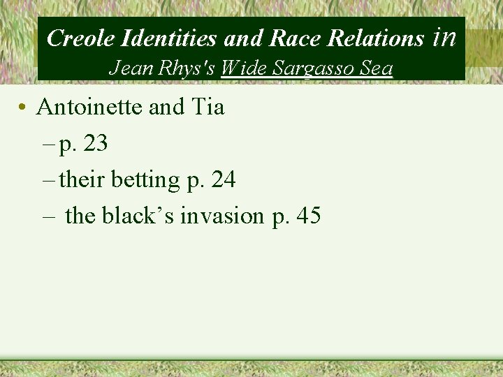 Creole Identities and Race Relations in Jean Rhys's Wide Sargasso Sea • Antoinette and