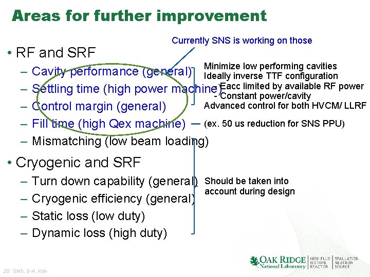Areas for further improvement • RF and SRF – – – Currently SNS is