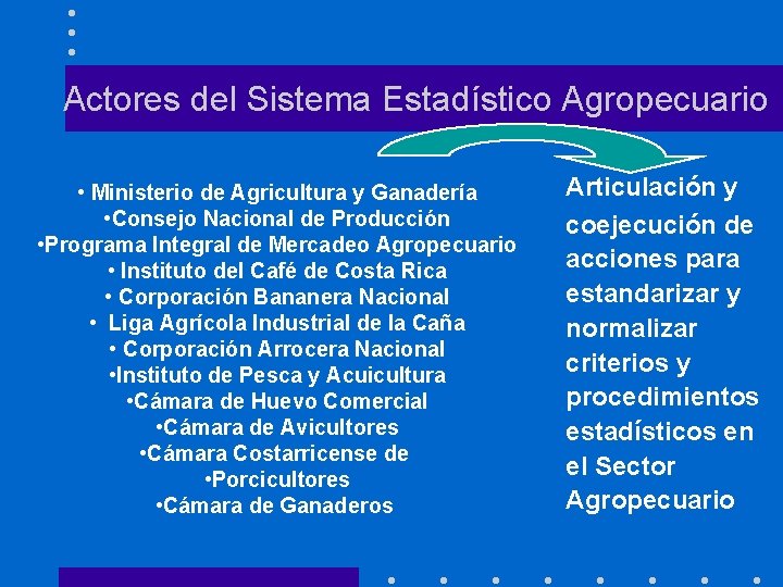Actores del Sistema Estadístico Agropecuario • Ministerio de Agricultura y Ganadería • Consejo Nacional