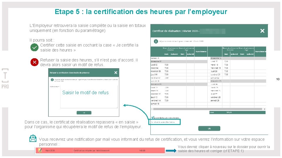 Etape 5 : la certification des heures par l’employeur L’Employeur retrouvera la saisie complète