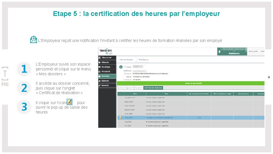 Etape 5 : la certification des heures par l’employeur L’Employeur reçoit une notification l’invitant
