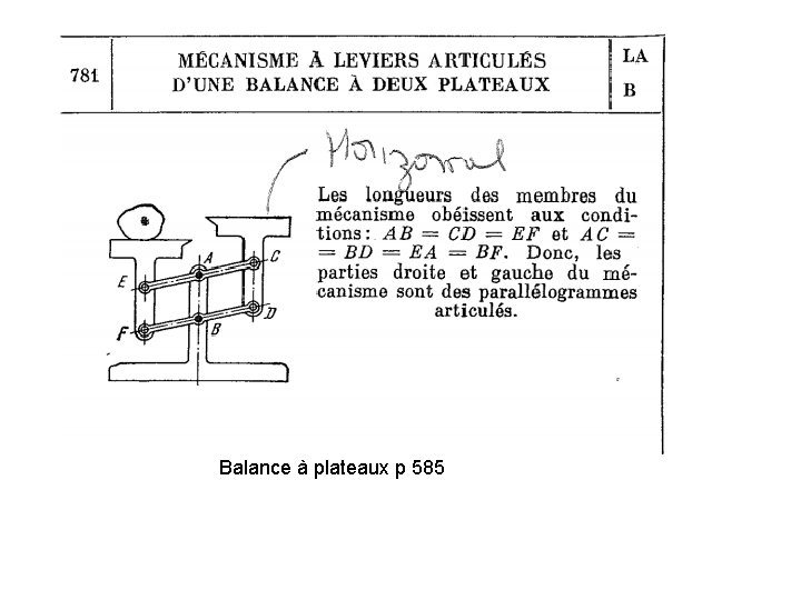 Balance à plateaux p 585 