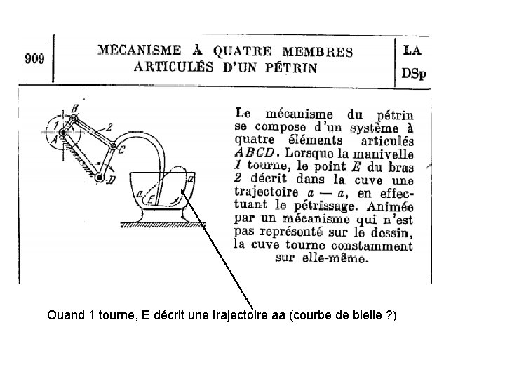 Quand 1 tourne, E décrit une trajectoire aa (courbe de bielle ? ) 