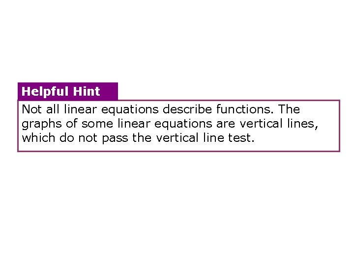 Helpful Hint Not all linear equations describe functions. The graphs of some linear equations