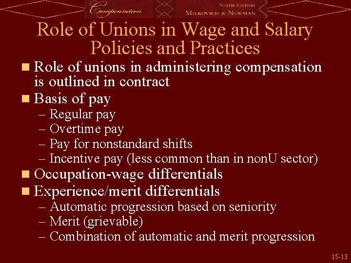 Role of Unions in Wage and Salary Policies and Practices n Role of unions