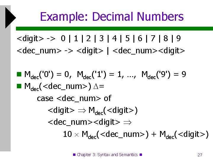 Example: Decimal Numbers <digit> -> 0 | 1 | 2 | 3 | 4