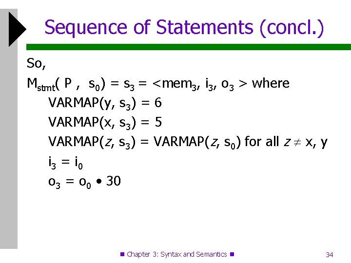 Sequence of Statements (concl. ) So, Mstmt( P , s 0) = s 3