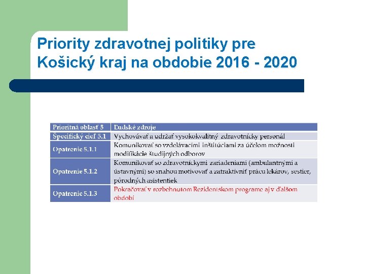 Priority zdravotnej politiky pre Košický kraj na obdobie 2016 - 2020 