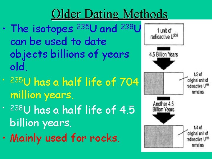 Older Dating Methods • The isotopes 235 U and 238 U can be used