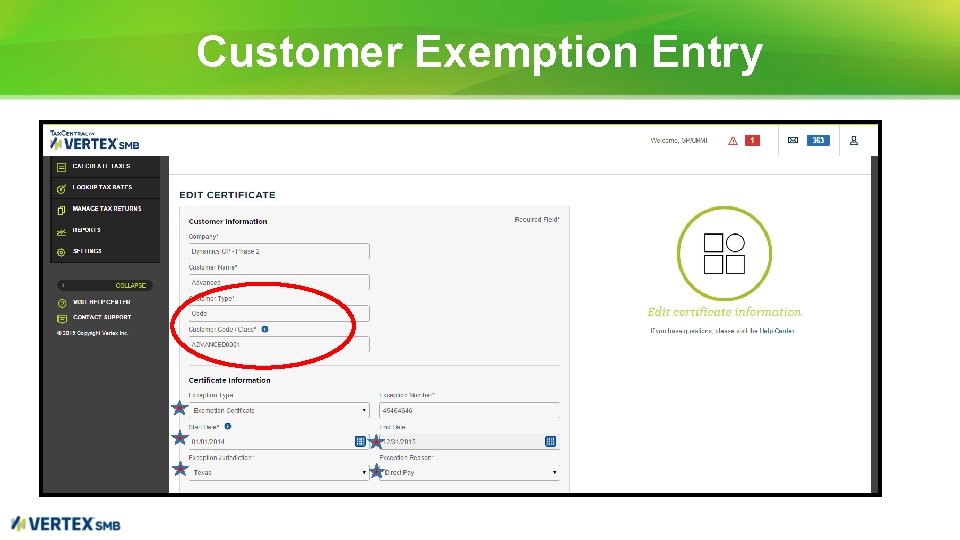 Customer Exemption Entry 