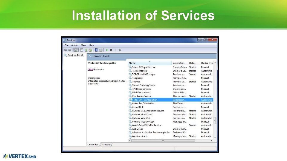 Installation of Services 