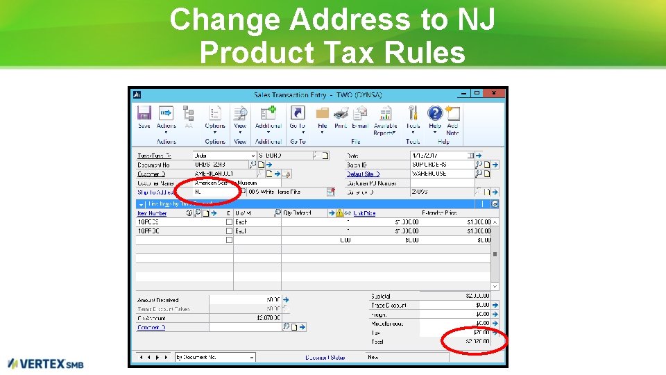 Change Address to NJ Product Tax Rules 