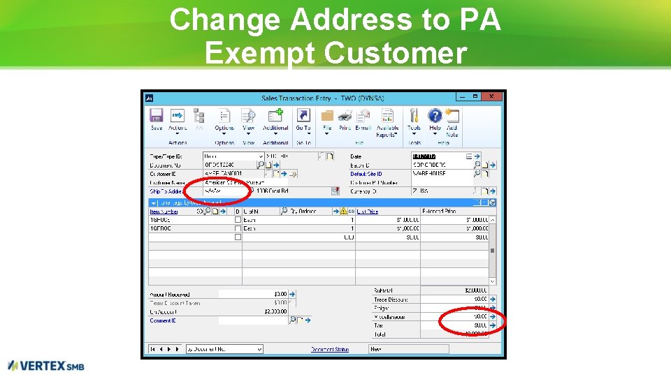 Change Address to PA Exempt Customer 