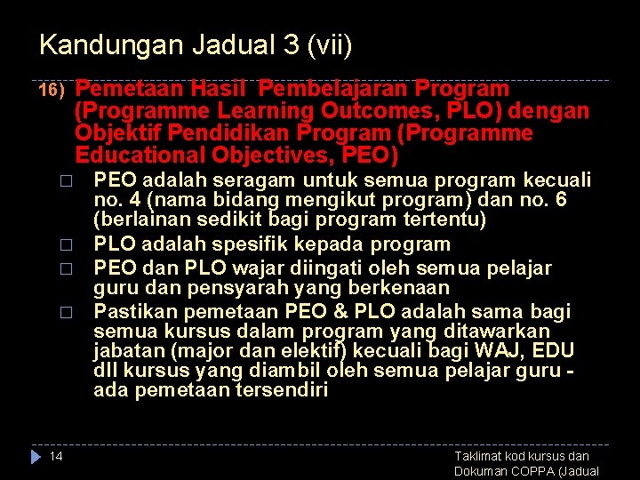 Kandungan Jadual 3 (vii) 16) � � 14 Pemetaan Hasil Pembelajaran Program (Programme Learning