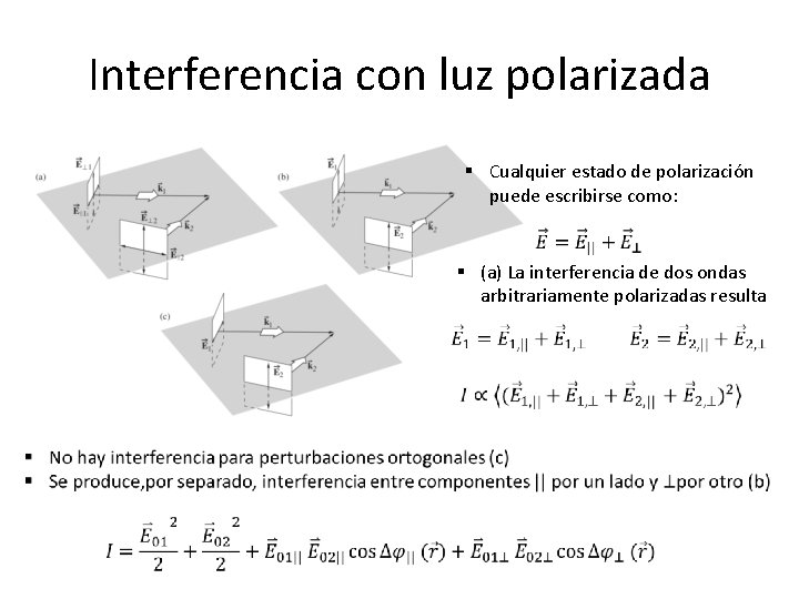 Interferencia con luz polarizada § Cualquier estado de polarización puede escribirse como: § (a)