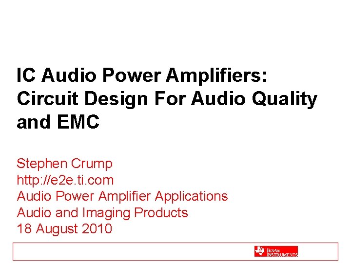 Chapter Audio Electronics IC Audio Power Amplifiers Circuit Design For Audio