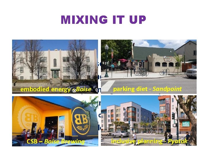MIXING IT UP Preserve and conserve People over parking diet - Sandpoint embodied energy MIXING IT UP Preserve and conserve People over parking diet - Sandpoint embodied energy