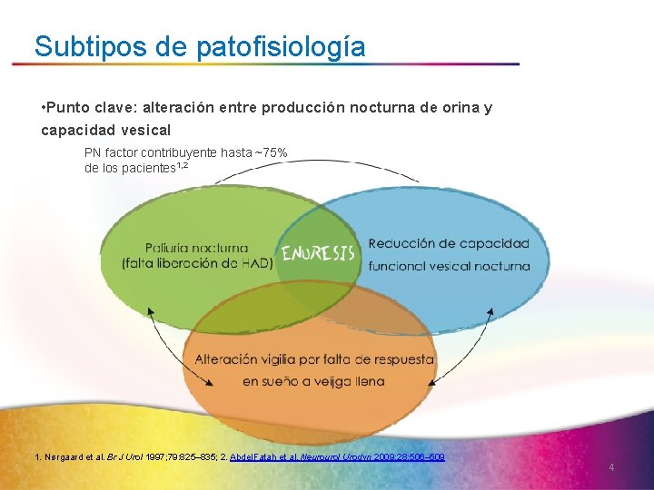 Subtipos de patofisiología • Punto clave: alteración entre producción nocturna de orina y capacidad