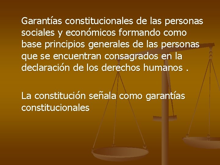 Garantías constitucionales de las personas sociales y económicos formando como base principios generales de