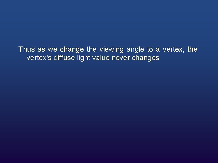 Thus as we change the viewing angle to a vertex, the vertex's diffuse light Thus as we change the viewing angle to a vertex, the vertex's diffuse light