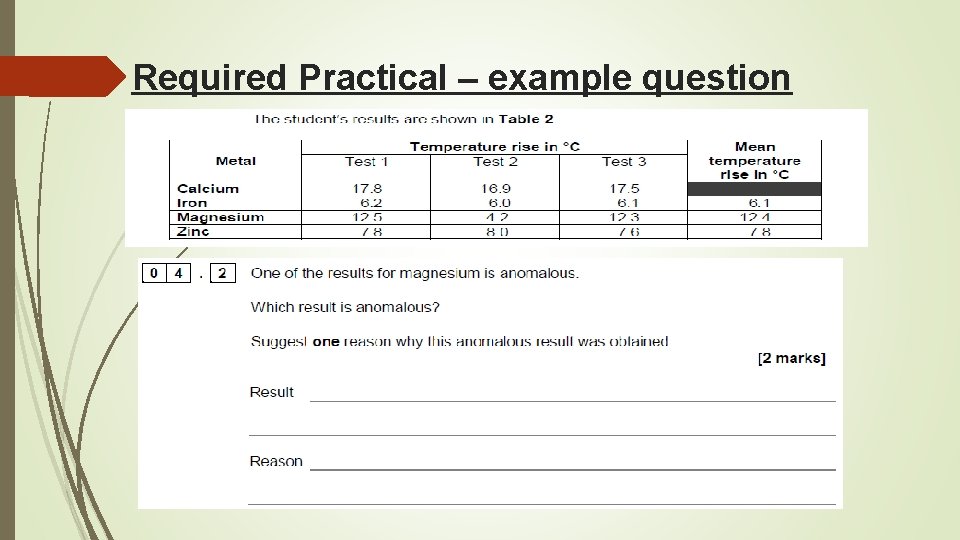 Required Practical – example question 