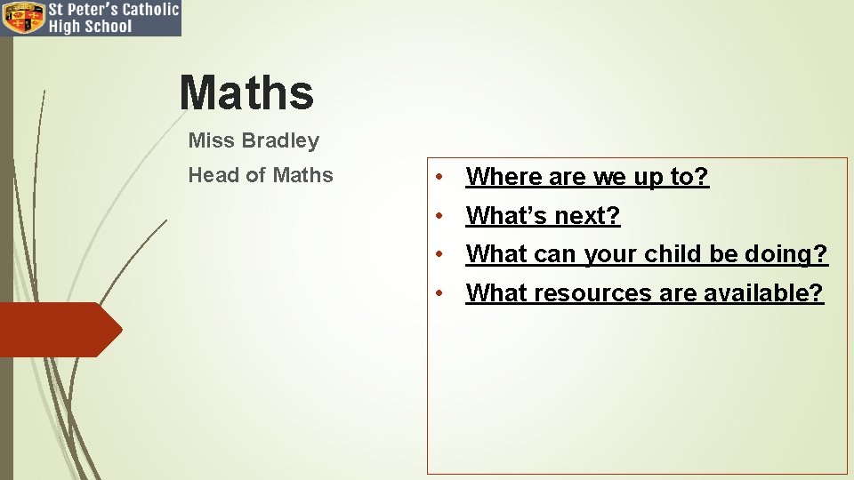 Maths Miss Bradley Head of Maths • Where are we up to? • What’s