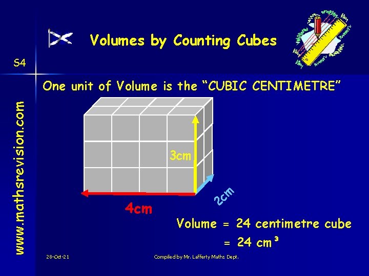 Volumes by Counting Cubes S 4 m 3 cm 4 cm 2 c www.